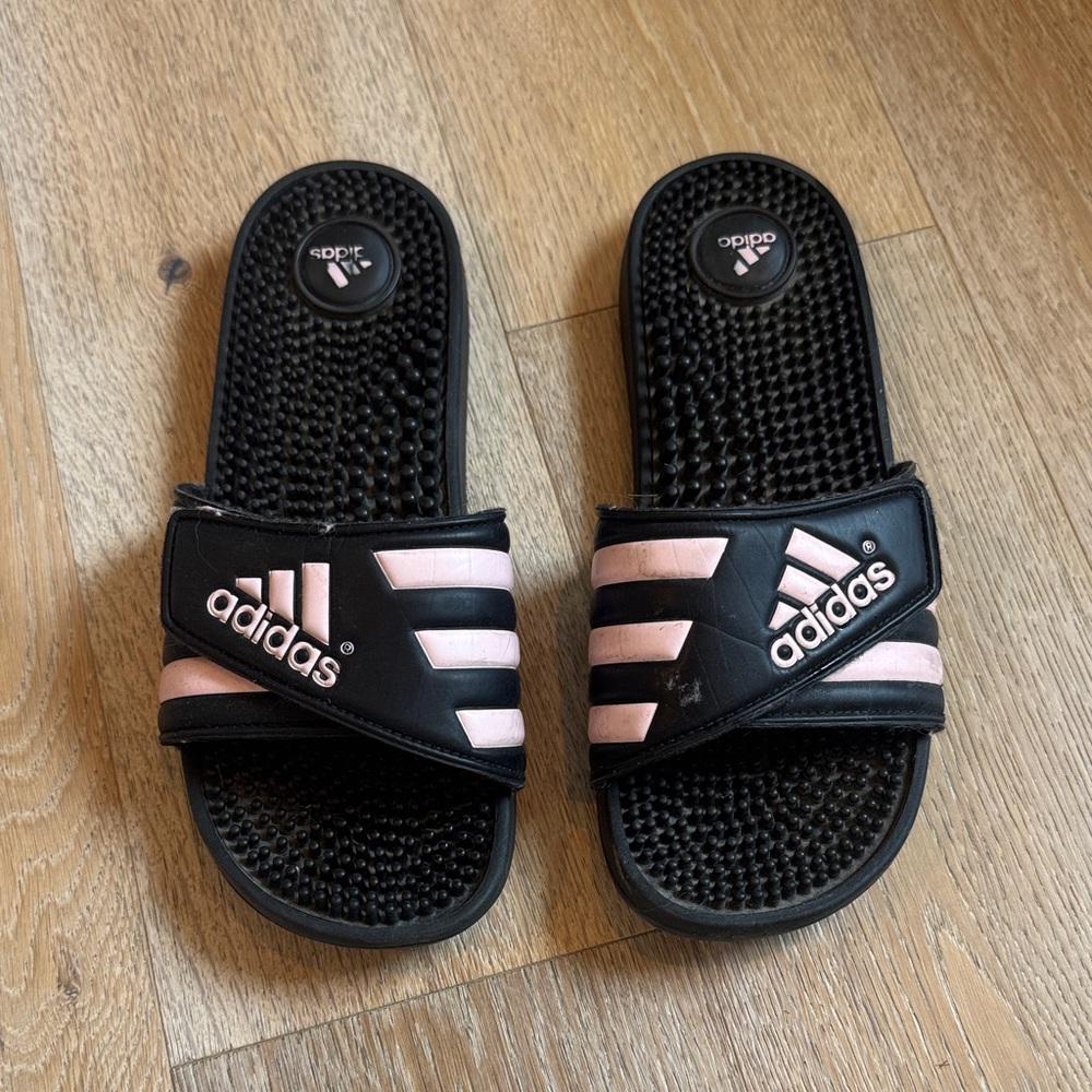 adidas Black and Pink Slide Sandals